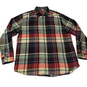 Granola Grunge Rugged Carbon 2 Cobalt Plaid Flannel Shirt Men's Size Large